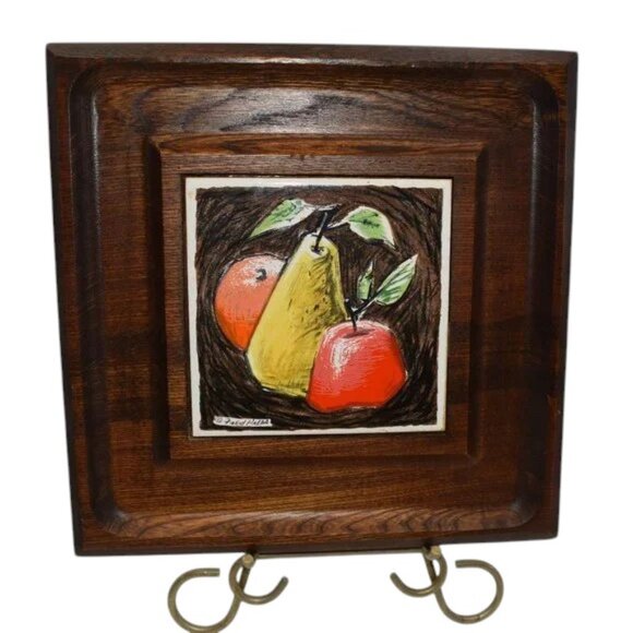 MCM VTG 1960's Fred Press Cheese Board Artist Signed Charcuterie Board - Picture 1 of 7